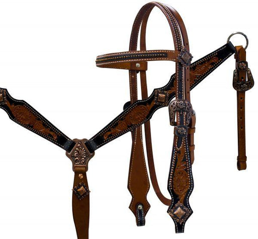 Showman ® Double stitched medium leather headstall and breast collar set - Medieval Replicas