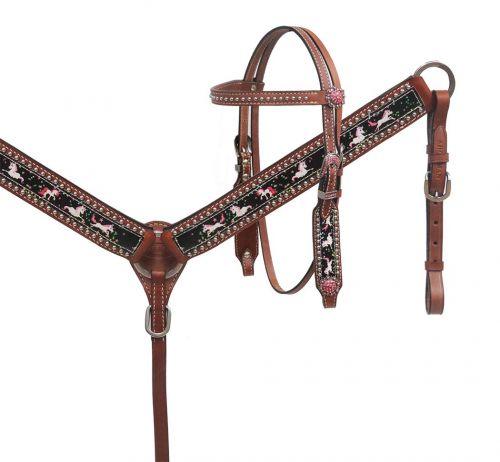 Showman PONY SIZE Unicorn print horse headstall and breast collar set - Medieval Replicas