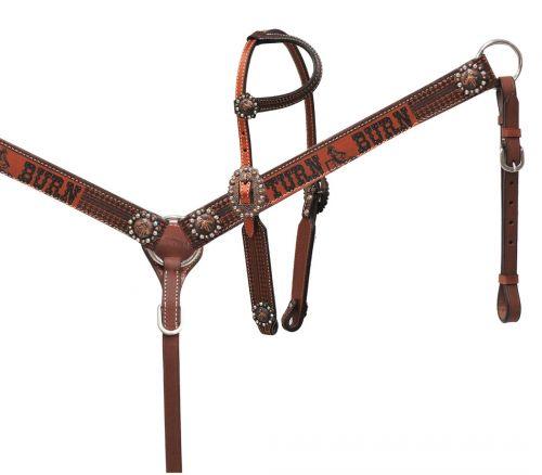 Showman ® Copper shimmer leather " Turn N Burn" headstall and breast collar set - Medieval Replicas