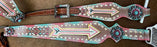 Showman Turquoise painted arrow design one ear Horse headstall and breast Collar - Medieval Replicas