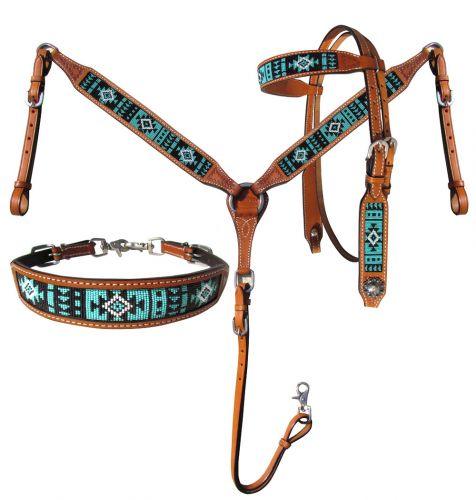 Showman Argentina Cow Leather Headstall and breast collar set - Medieval Replicas