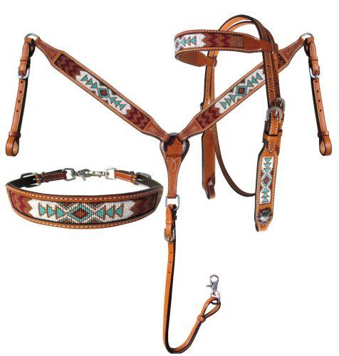 Showman Argentina Cow Leather 3 Piece Horse Headstall and breast collar set - Medieval Replicas