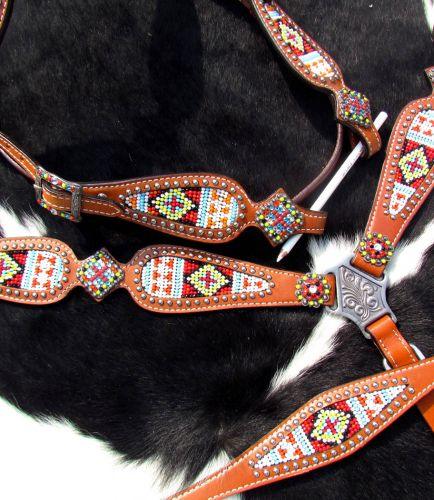 Showman ®  Multi Colored beaded browband headstall and breast collar 4 piece set - Medieval Replicas