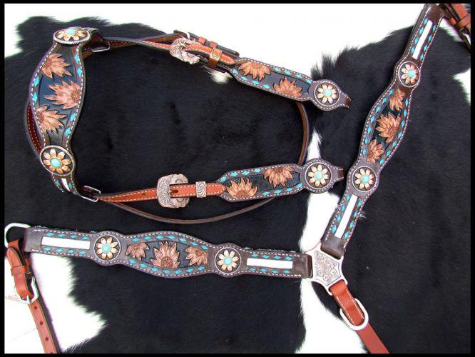 Showman Leather Browband horse headstall and breast collar set - Medieval Replicas