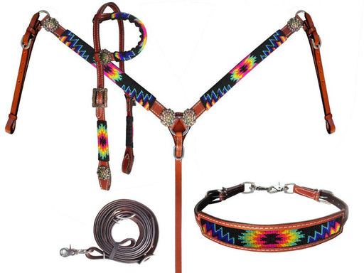 Showman ®  Beaded Bright Color Southwest 4 Piece Headstall and Breast collar Set - Medieval Replicas