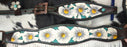 White poppy painted flower one ear Horse headstall and breast collar Set - Medieval Replicas