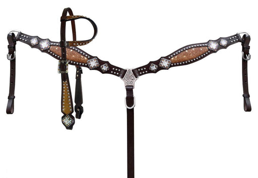 Showman Cowhide inlay browband headstall and breast collar set with beads - Medieval Replicas