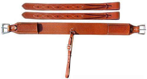 BACK CINCH Horse Basketweave Tooled Leather Roller Buckles 3/4" Billet Straps - Medieval Replicas