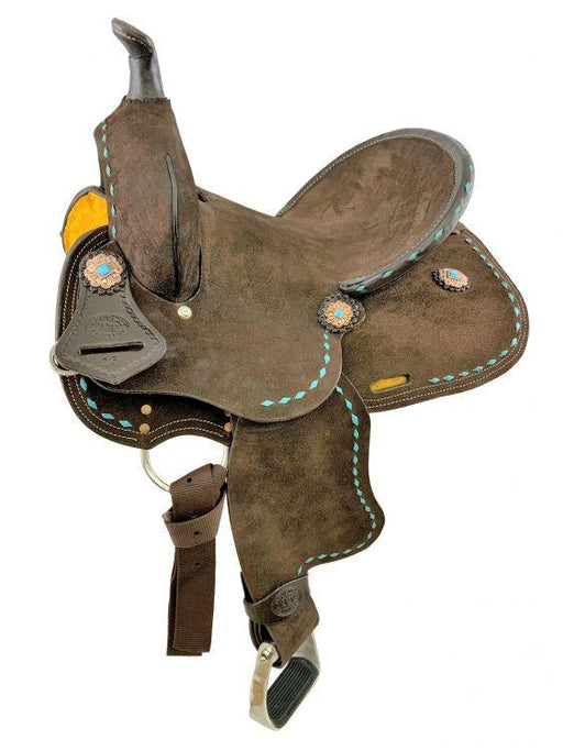 13" Double T Barrel style horse saddle with Oiled Rough out leather, | riding saddle seat