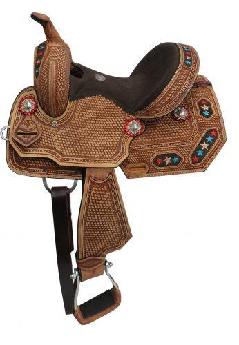 Double T Youth/Pony Embroidered Star Barrel Saddle 12" - Medieval Replicas