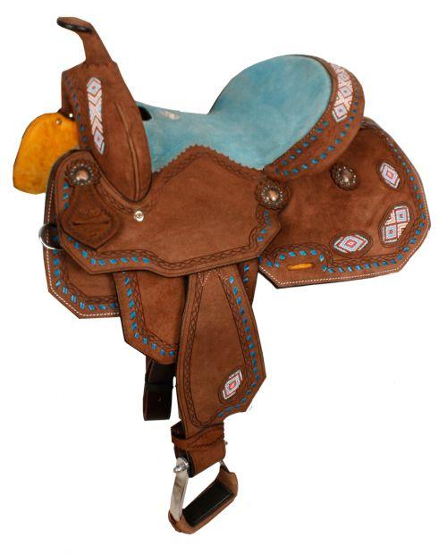 Double T Youth/Pony Chocolate Roughout Barrel Horse Saddle.13 Inch - Medieval Replicas