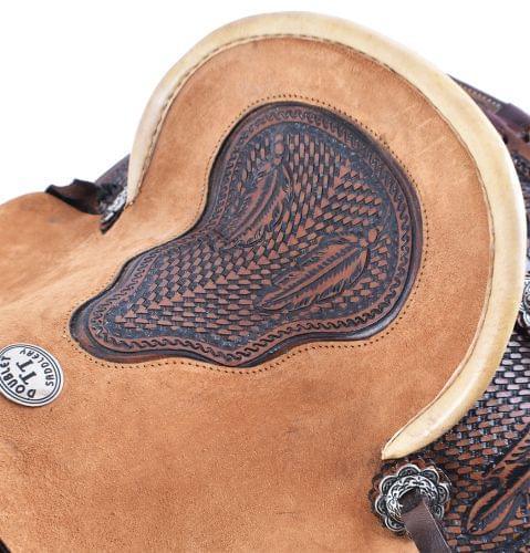 12" Double T Hard Seat Roper Horse Saddle With Basketweave and Feather Tooling | saddle seat riding - Medieval Replicas