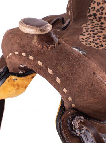 Double T  Hard Seat Barrel style saddle with Cheetah Seat 14", 15" - Medieval Replicas