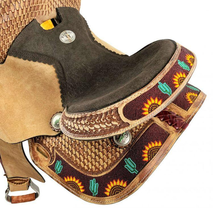 Double T Youth Barrel Style Horse Saddle With Cactus And Sunflower 12", 13" - Medieval Replicas