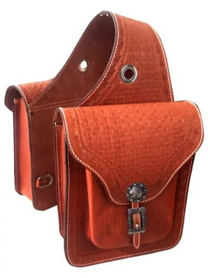 Showman Basket Weave & Barbwire Tooled Leather Horse Saddle Bag With Conchos