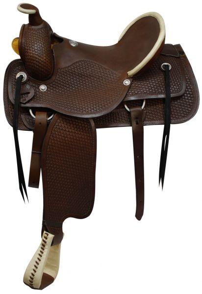 Circle S Fully tooled basketweave tooling Roping Style Horse saddle 16" - Medieval Replicas