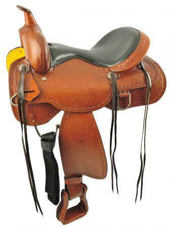 Circle S Trail Saddle with barbwire trim. 16" - Medieval Replicas