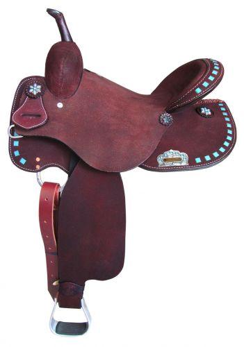 Circle S Barrel Style Horse Saddle With Turquoise Buck Stitch Trim. 15", 16" - Medieval Replicas