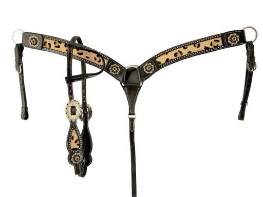 howman ® Hair on Cheetah inlay One Ear horse headstall and breast collar set - Medieval Replicas