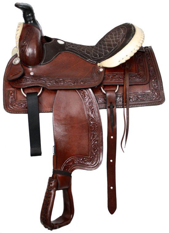 Buffalo roper horse style saddle with silver laced rawhide cantle 16" NEW - Medieval Replicas