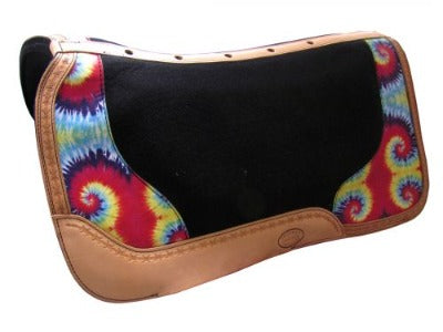 Argentina cow leather horse saddle pad with tie dye overlay