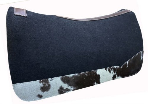 Showman 31" Wide Black Felt Horse Saddle Pad With Cowhide Accent