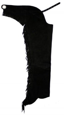 Equestrian Riding Adult Suede Leather Chaps with Fringe Down Each Leg and Concho