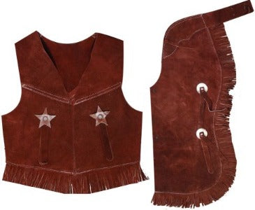 Kids Suede Leather Vest and Chap Outfit with Fringe