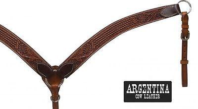 Showman ®  1 3/4" Argentina cow leather breast collar with floral & basket weave - Medieval Replicas