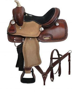 Double T pony saddle set with tooled border 12" - Medieval Replicas