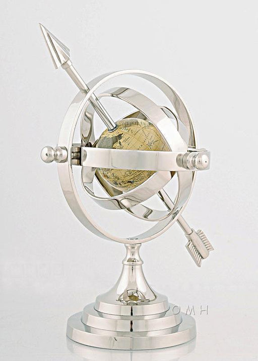 Aluminum Armillary Sphere 12.5" High Nickel Finish World Globe Decoration Model - Medieval Replicas