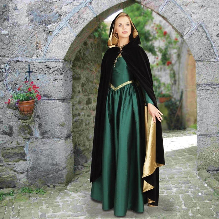 Renaissance Hooded Black Velvet Cloak Woman's Costume - Medieval Replicas