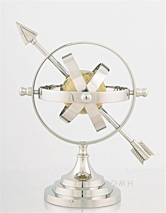 Aluminum Armillary Sphere 12.5" High Nickel Finish World Globe Decoration Model - Medieval Replicas