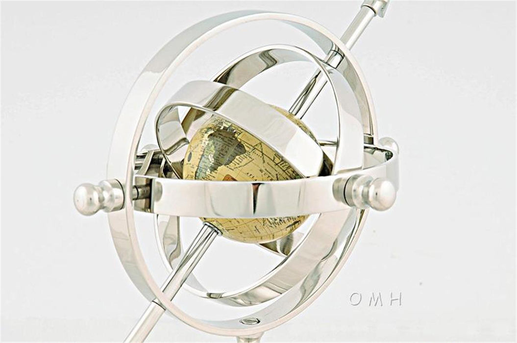 Aluminum Armillary Sphere 12.5" High Nickel Finish World Globe Decoration Model - Medieval Replicas