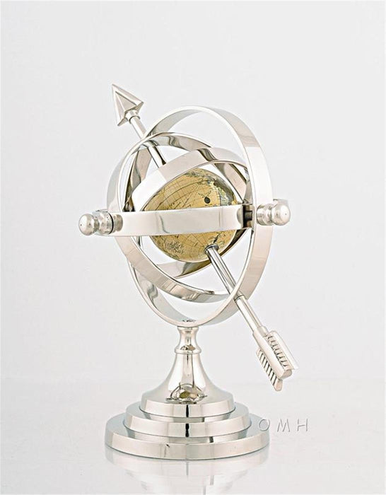 Aluminum Armillary Sphere 12.5" High Nickel Finish World Globe Decoration Model - Medieval Replicas