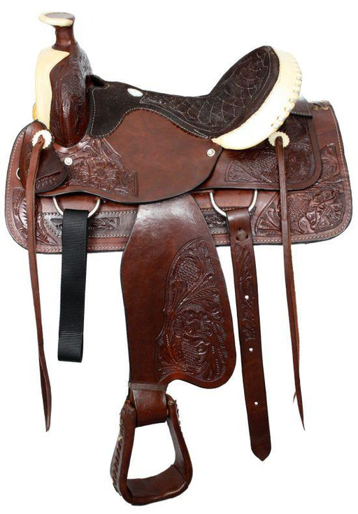 Buffalo roper style horse saddle with suede leather seat 16 inch - Medieval Replicas