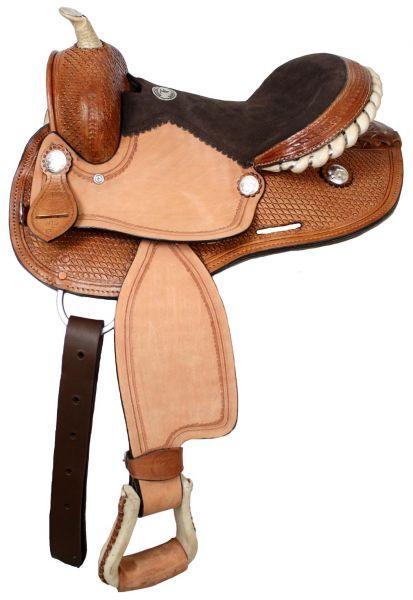 NEW 12" Double T Youth Barrel Saddle With Silver Laced Rawhide Cantle, Jockeys - Medieval Replicas