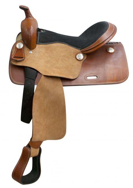 Economy western horse saddle with rough out fenders and jockeys.16" - Medieval Replicas