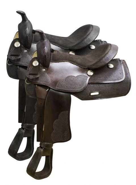 Economy western saddle with basket weave tooling 16" - Medieval Replicas