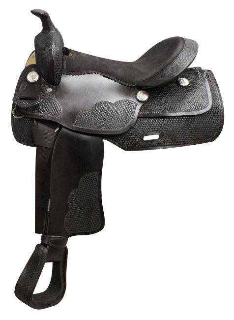 Economy western saddle with basket weave tooling 16" - Medieval Replicas