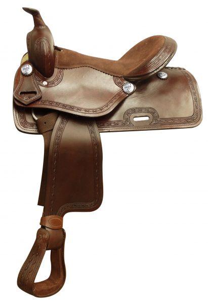 Economy style saddle with smooth finish and barbed wire tooled border.16" - Medieval Replicas