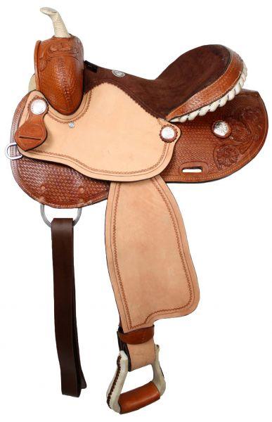 Double T Barrel Horse Saddle With Silver Laced Rawhide Cantle Size 15", 16"  NEW - Medieval Replicas