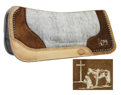 Showman Felt Bottom Horse Saddle Pad Argentina Cowhide With Laser Etched Praying Cowboy