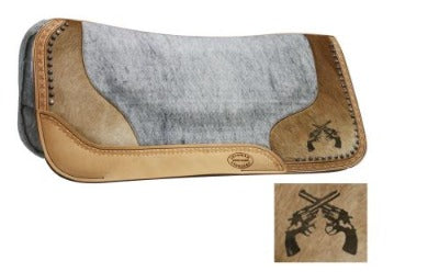 Showman Felt Bottom Horse Saddle Pad Argentina Cowhide With Laser Etched Crossed Guns.