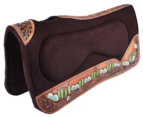 32" x 31" x 1" Brown Built Up Felt Horse Saddle Pad Hand Painted - Medieval Replicas