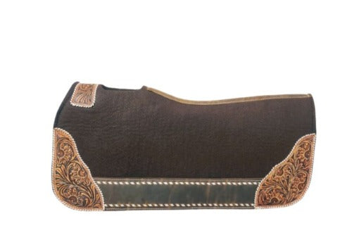 Showman Brown Felt Horse Saddle Pad with Floral Stamp Leather 32" x 31" x 1"