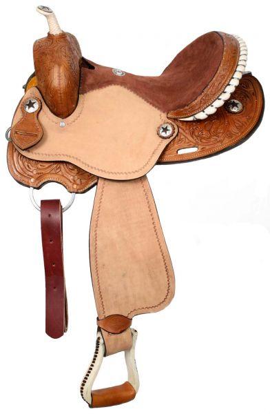 15", 16" Double T barrel Horse saddle with silver laced rawhide cantle NEW!! - Medieval Replicas