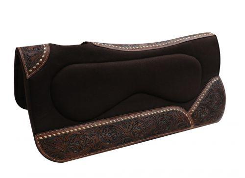 Showman® 31" x 32" x 1" Brown felt, built up pad with floral tooled wear leather - Medieval Replicas