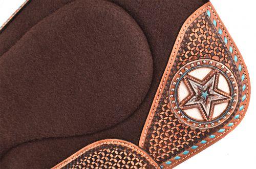 31" x 32" x 1" Brown Built Up Felt Horse Saddle Pad with Texas Star Design - Medieval Replicas