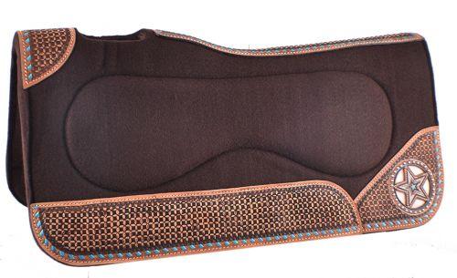 31" x 32" x 1" Brown Built Up Felt Horse Saddle Pad with Texas Star Design - Medieval Replicas